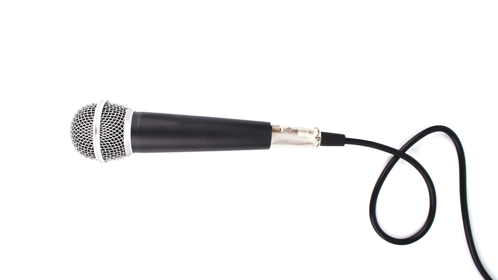 Black Microphone with cable isolated on white background