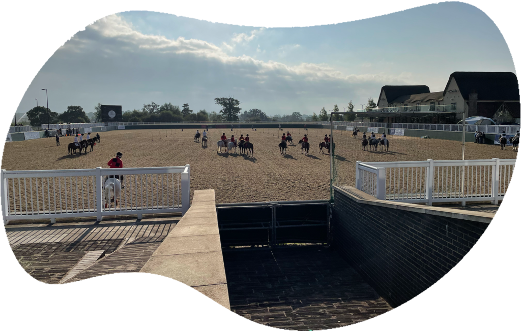 Equestrian arena at Dallas Burston Polo Club during a mounted games event - Warwickshire event equipment hire by JET