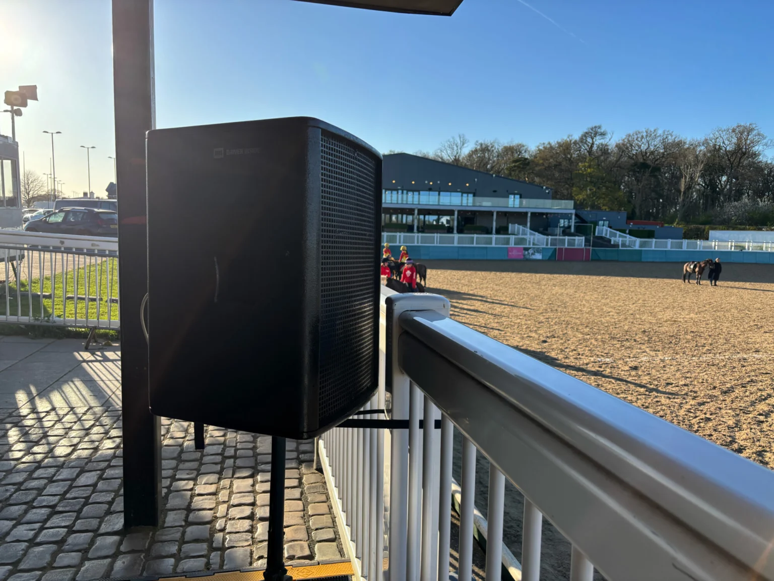 PA speaker setup for outdoor event sound system at venue in West Midlands