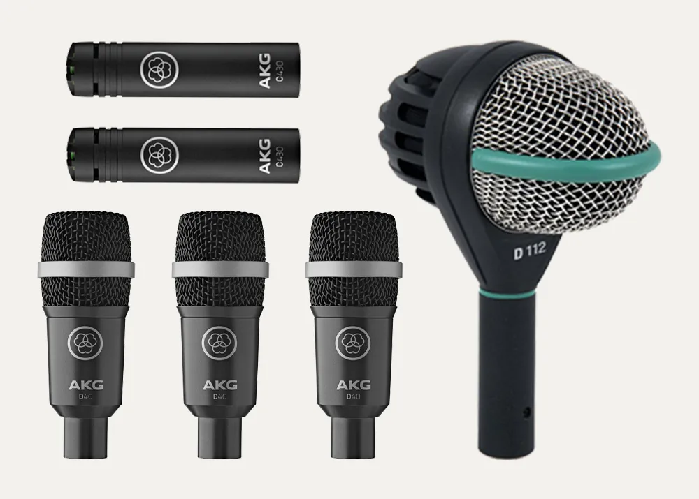 Complete AKG Rhythm Pack drum mic set including kick, snare, tom and overhead microphones