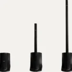 Bose L1 Compact speaker system shown in different height configurations for live events and acoustic performances