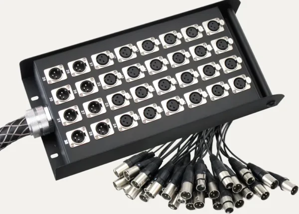 24 channel XLR snake stage box with multiple inputs and fan-out connectors for live audio setups