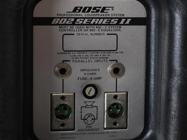 Bose 802 Series II rear panel inputs connections and impedance details
