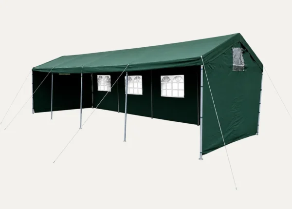 9x3m green event tent with removable side panels and windows, outdoor marquee setup