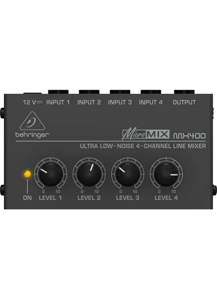 Behringer MicroMIX MX400 4-channel line mixer for connecting multiple audio sources at events