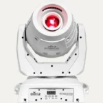 Front view of white Chauvet Intimidator Spot LED 350 moving head with red beam effect