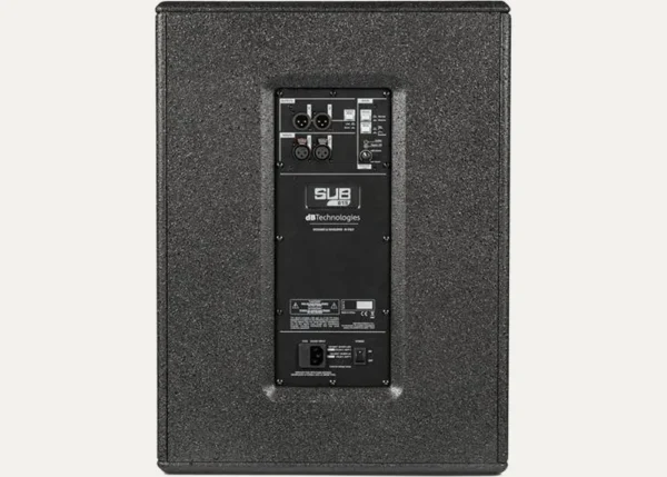 Rear panel of dBTechnologies SUB 615 active subwoofer with XLR inputs and power connection