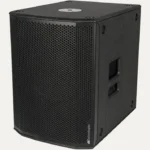 Angled view of dBTechnologies SUB 615 active 15 inch subwoofer for DJ and event hire