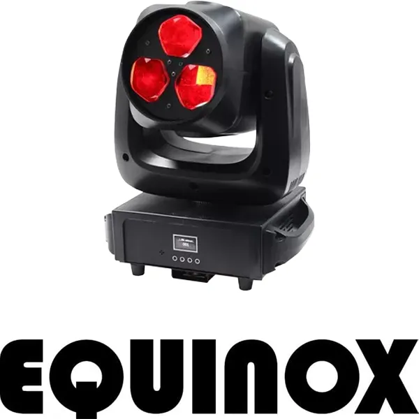 Equinox Vortex moving head light with red LEDs and Equinox logo
