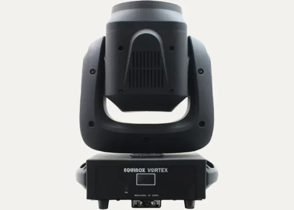 Rear view of Equinox Vortex moving head light showing display and connections