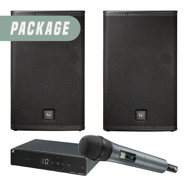 Outdoor Event Package with EV speakers and a Shure wireless microphone