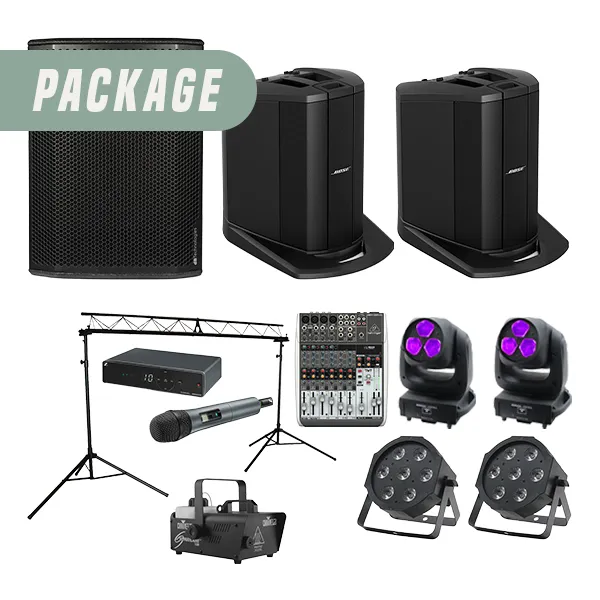 Party Starter Package hire with Bose L1 Compact speakers, Shure wireless microphone and mixer for live performances