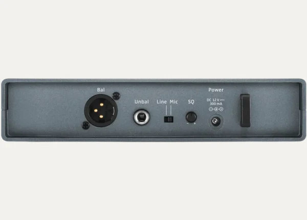 Rear panel of Sennheiser XSW 1 receiver showing XLR, jack and power connections