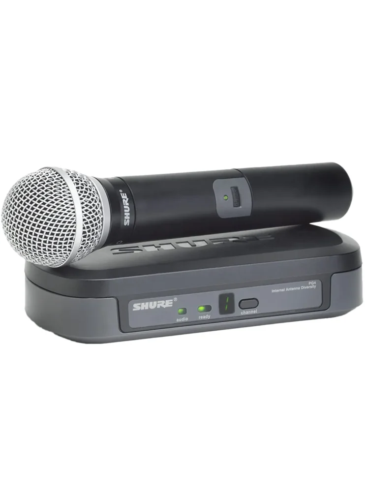Shure wireless handheld microphone with receiver for speeches, hosting and event sound hire