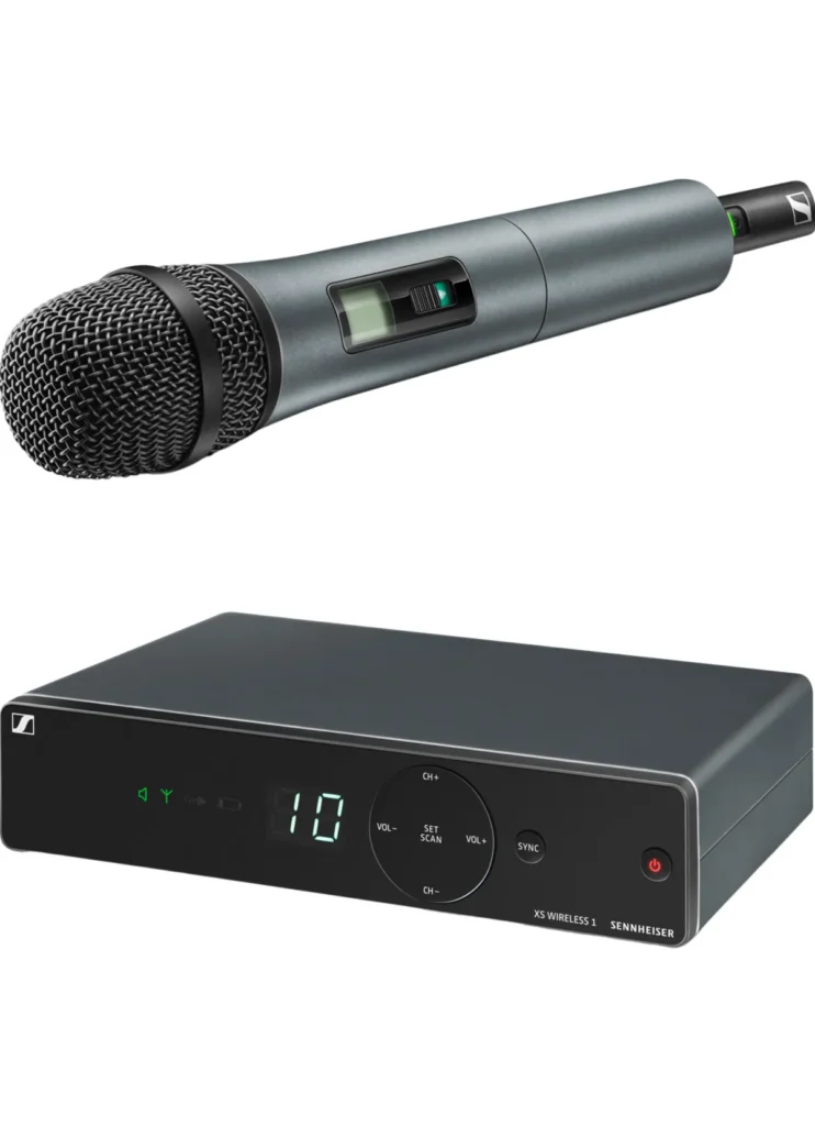 Sennheiser wireless handheld microphone system with receiver for speeches and event sound hire