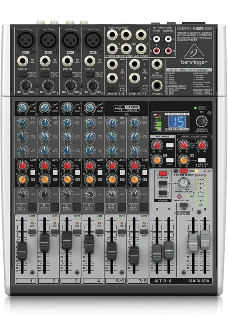 Behringer Xenyx X1204USB audio mixer for microphone, music and live event sound control
