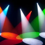 Chauvet Intimidator Spot 350 stage lighting beams in blue, red, green and white