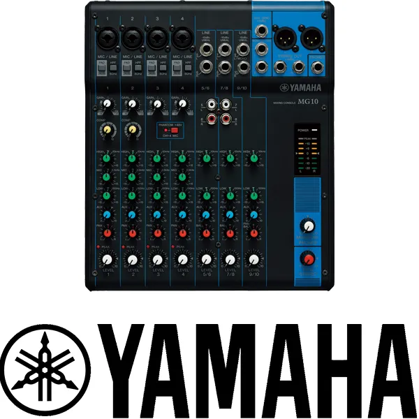 Yamaha MG10 mixer with Yamaha branding for professional audio equipment hire