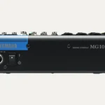 Rear view of Yamaha MG10 mixing desk showing power input and side controls