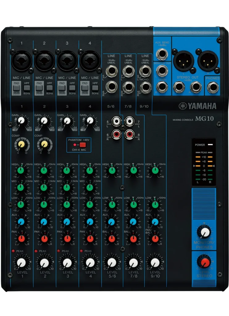 Yamaha MG10 mixing console for microphones, music playback and small event sound control
