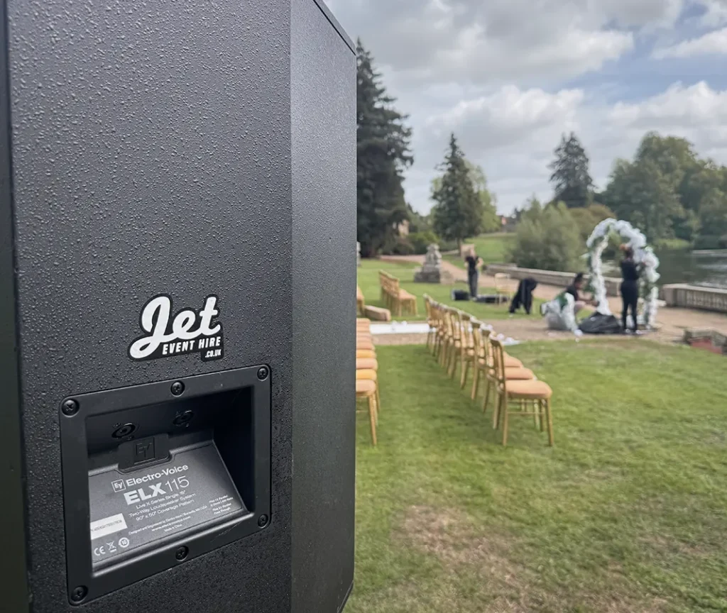PA Speaker at an outdoor wedding in the west midlands
